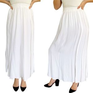 Vintage white pleated split hem midi skirt size large